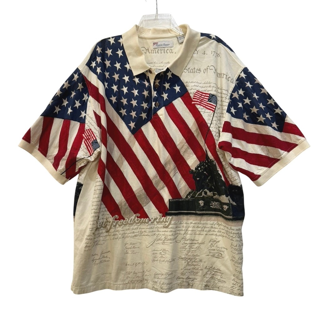 American Summer Men Patriotic Polo Shirt US Flag Iwo Jima Declaration Print  XXL
